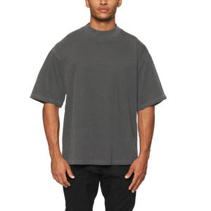T-shirts décontractés pour hommes à coupe carrée, en coton uni, col montant, épaules tombantes, surdimensionnés, couleur unie, 2025, vente en gros, avec logo personnalisé imprimé - Product Image 3