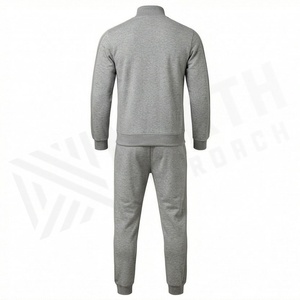Ensemble de survêtement gris zippé pour homme, vêtements de sport décontractés, couleur unie, coton, coupe classique, pour l'automne - Product Image 2