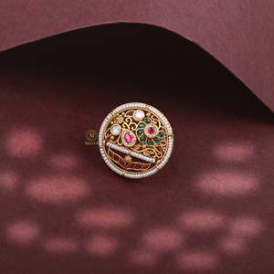 Pragya Antique Designer Vintage Gemstone <b>Ring</b>-<b>24K</b> <b>Gold</b> Plated Steel Pave Setting - Product Image 1