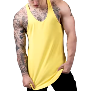 Débardeurs de sport pour hommes 100% coton, coupe ajustée, unis, avec logo personnalisé, à découpes, prix usine - Product Image 2