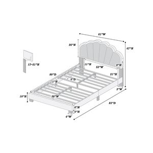 Letto matrimoniale bianco con LED, completamente imbottito, in tessuto di lana con testiera a design floreale, struttura resistente - Product Image 6