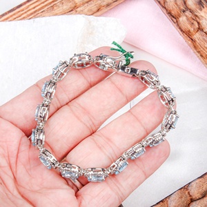 Wholesale 925 Sterling Silver Natural Oval Blue Topaz Cubic Zirconia Halo Tennis Bracelet Memoria Jewels - Product Image 5