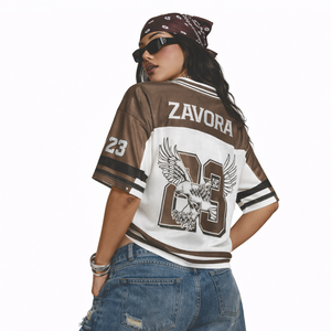 Camiseta Oversize de Malla para Mujer, Estilo Fútbol Americano, con Gráfico en la Espalda, Streetwear Unisex, Cuello en V, Camisa de Moda, Personalización de Marca, Proveedor Mayorista - Product Image 3