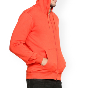 Wholesale <b>Men's</b> <b>Orange</b> Hooded Zip-Up Sweatshirt Regular Fit Solid Color Casual French Terry 100% Cotton Zip-up <b>Hoodie</b> - Product Image 3