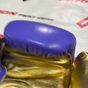 Gants de boxe personnalisés bleus et dorés, best-sellers, « No Boxing No Life », avec lacets réglables au poignet, en cuir, unisexes, pour le sparring. - Product Image 3