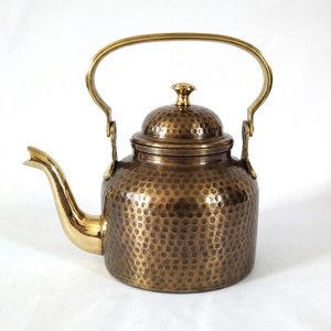 Vintage Gold Metal Tea Kettle With Lid And Handle Round Design For Kitchenware Use Handmade <b>Teapot</b> On Sale - Product Image 3