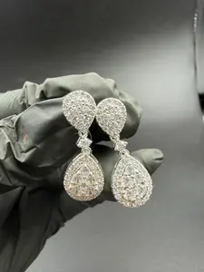 ต่างหูทรงหยดน้ำ/ห้อยประดับมอยส์ซาไนต์แท้ทรงกลม 2.00 กะรัต ชุบไวท์โกลด์ 14K - Product Image 3