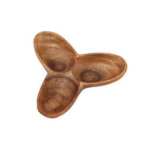 Plateau de service ovale à 3 niveaux en bois, en forme de trèfle, pour organiser les collations de fête, vente en gros - Product Image 1