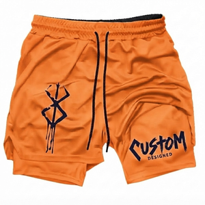 Custom Orange Athletic Shorts Double Layer Mesh Breathable Running Shorts Men Activewear Gym Fitness <b>Exercise</b> Workout <b>Knee</b> - Product Image 1