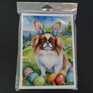 Japanese Chin <b>Easter</b> Egg Hunt Whimsical A7 Size 5x7 Blank Note <b>Cards</b> <b>Pack</b> of 8 with Envelopes Greeting <b>Cards</b> - Product Image 3