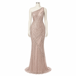 Luxury Modern One Shoulder Hand Beaded Embroidery Evening Gown Women Designer Mermaid Formal Prom Wedding Reception Cocktail - Product Image 1