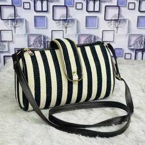 Bolso Bandolera de Lona Jacquard para Mujer, Diseño 2026, con Estampado Geométrico y Rayas Náuticas, Bolso Tipo Barril Pequeño con Detalles en Cuero PU - Product Image 2