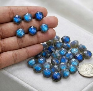 Pierre précieuse naturelle de labradorite de qualité supérieure, éclat bleu, forme hexagonale, taille facettée des deux côtés, pierre lâche pour bagues et pendentifs, vente en gros - Product Image 5