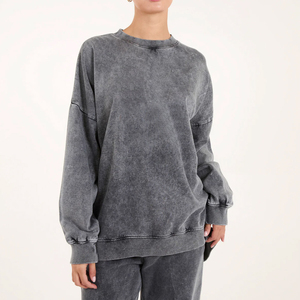Latest Fashion Acid Wash Casual Women's Winter Long Sleeve Sweatshirt with Front Logo <b>Light</b> Weight Wholesale Price Sweatshirt - Product Image 1