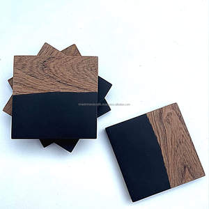 High Quality <b>Black</b> Texture Epoxy Wood <b>Coaster</b> Set with Square Design, Custom Logo Option for Modern Table Protection - Product Image 5