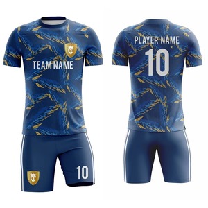 เสื้อฟุตบอลซับลิเมชั่นแบบกำหนดเองสำหรับผู้ชาย สีน้ำเงิน ลายเรขาคณิต ระบายเหงื่อได้ดี คอกลม แขนสั้น สำหรับทีม - Product Image 6