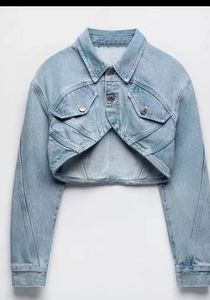 Blouson biker en jean bleu délavé pour femme, léger, zippé, style streetwear, pour l'automne - Product Image 2