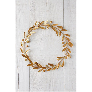 Silver Metal <b>Leaf</b> Wreath Round <b>Wall</b> Hanging Decorative Floral Ring for Front Door Holiday Room <b>Decor</b> - Product Image 5