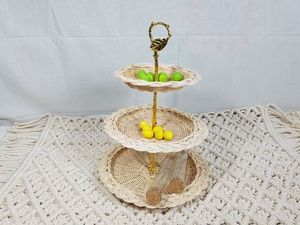 Elegant Braided Rim Woven Cake Stand Natural Rattan Tiered Plate Luxury Eco Friendly Country Wedding Tableware Accent Piece - Product Image 1