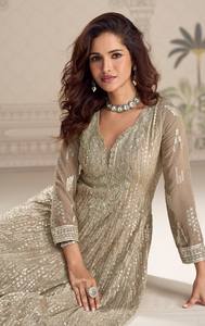 Traje Anarkali de Georgette de Talla Única con Bordado de Lentejuelas, Elegante y Largo hasta el Suelo, para Bodas, Diwali, Fiestas - Secado Rápido - Product Image 4