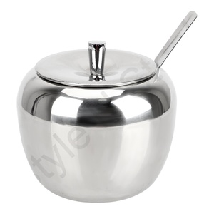 Contenedor de almacenamiento de cristal de lujo al por mayor, azucarero de manzana, azucarero de acero inoxidable, mermelada de miel con tapa de acero - Product Image 1