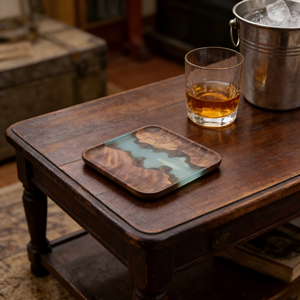 New Trendy Custom Handmade Sustainable square Non-slip <b>Epoxy</b> Walnut Wood Serving Tray for <b>Coffee</b> Snacks Home Kitchen Restaurant - Product Image 4