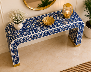 Console de style bohème avec incrustations en os, table décorative pour entrée, bureau de luxe, meuble d'appoint pour couloir, décoration de salon - Product Image 6