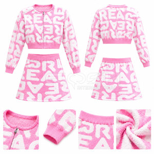 Ensemble deux pièces en tricot rose Cosh International Sisterhood Sorority avec haut zippé imprimé lettres et mini-jupe pour femme, décontracté - Product Image 6