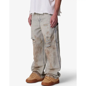 Jeans Baggy de Trabajo de Alta Calidad con Efecto Desgastado, Jeans de Mezclilla Pesados Lavados a la Moda para Hombre, Color Gris, Jeans de Mezclilla de Alta Calidad para Hombre - Product Image 2