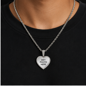 Colgante de Corazón de Plata con Moissanita para Foto, Colgante Personalizado con Imagen, Colgante de Recuerdo Unisex, Plata 92.5%, Estilo Hip Hop - Product Image 4