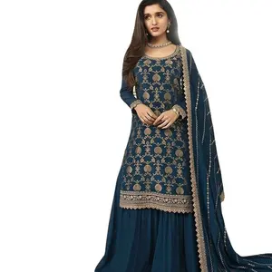 Hochzeitskleid gedruckt langärmelig chiffon-kleider pakistanisches Salwar Kameez Damenkleid 2024