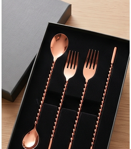 Ensemble de couverts en or rose, manche torsadé, finition miroir, vaisselle glamour, vaisselle de mariage, couverts en acier inoxydable, fourchette, cuillère, couteau - Product Image 5