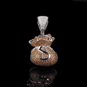 Colgante de moissanita chapado en rodio estilo Hip Hop con diseño de bolsa de dinero, plata de ley 925, joyería de moda urbana para hombre - Product Image 3