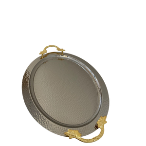 Bandejas de Aluminio Martillado con Asa Dorada, Forma Personalizada, Bandeja Plateada para Servir Alimentos, Ideal para Hoteles y Bodas - Product Image 1