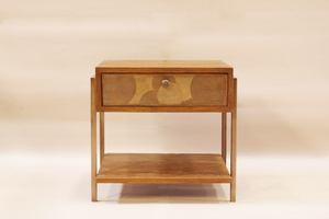 Midcentury Modern Teak Wood Nightstand with Drawer and Shelf Bronze <b>Knob</b> Design - Product Image 3