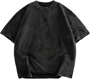 T-shirt décontracté pour homme en coton noir surdimensionné à manches courtes et col rond, en jersey délavé, couleur unie avec logo frontal - Product Image 1