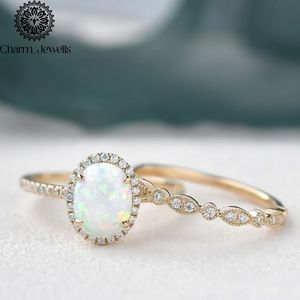 Charm_Jewells Women's Rose <b>Gold</b> Plated Oval <b>Opal</b> Engagement <b>Ring</b> Pave Setting Romantic Style - Product Image 6