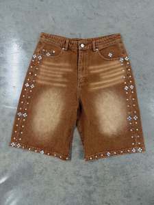 Shorts de Mezclilla Unisex con Pedrería, Cintura Alta, Lavados y Desgastados, Brillantes, para Hombre y Mujer, Estilo Urbano para Festivales de Verano 2026 - Product Image 5