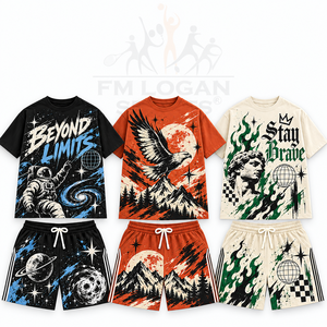 Conjunto de Camiseta Gráfica Casual Oversize y Pantalones Cortos para Hombre, Atuendo de Verano de Dos Piezas Estilo Urbano con Estampado Vintage y Hombros Caídos, Talla XL - Product Image 5