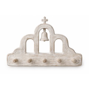 Whitewashed Mango Wood Bell-Arch Key <b>Rack</b> Wholesale | Santorini Pyrgos Design - Product Image 1