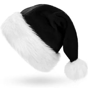 Chapeau de Noël du Père Noël, casquette festive de Noël avec tissu en peluche rouge, bordure en fourrure blanche et pompon doux pour les fêtes de Noël - Product Image 5