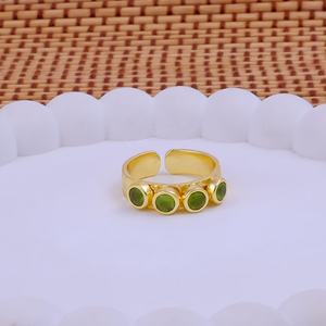 Anillo Ajustable de Prehnita Natural con Múltiples Puntos, Chapado en Oro, con Microincrustaciones de Piedras Preciosas, Anillo de Acero Inoxidable Moderno - Product Image 1