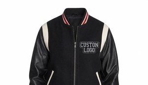 Men's <b>Black</b> Woven Motorcycle Varsity <b>Jacket</b> with Custom Embroidered Logo Front Zip Closure Casual Spring Wear - Product Image 3