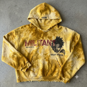 2026 New Rexfit Sports Oversized <b>Hoodie</b> <b>Men's</b> Garment Dyed <b>Yellow</b> Cotton Fleece Heavyweight Hooded Sweatshirt Winter Punk Style - Product Image 4
