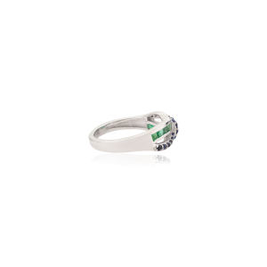 Best Selling Antique Style Bow Knot Genuine Round Cut Blue Sapphire & Princess Cut Emerald <b>Statement</b> 925 Sterling <b>Silver</b> <b>Ring</b> - Product Image 5