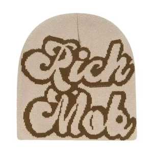 Gorro de Punto Jacquard Rich Mob, Transpirable, Impermeable, Rayas Naranja y Amarillo, Unisex, Estilo Urbano, Casual, Invierno, 56-58CM - Product Image 4
