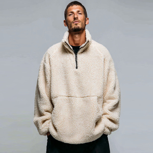 Chaqueta Sherpa para hombre con media cremallera, holgada, tipo jersey, con cuello alto, manga larga, bolsillos de satén - Product Image 1