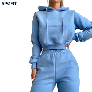 Ensemble de survêtement à capuche violet pour femme SPOFIT, manches longues, coupe décontractée, couleur unie, avec cordon de serrage et poches, idéal pour l'automne - Product Image 4