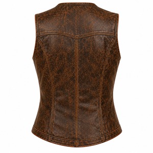 Chaleco de cuero genuino marrón vintage para mujer, chaleco de motociclista con cremallera frontal, chaleco de cuero premium con efecto desgastado, chaleco de moda. - Product Image 2
