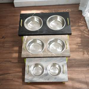 Comederos Elevados para Perros de Acero Inoxidable, Comederos Elevados para Gatos Estilo Mármol con Soporte, Soporte de Lujo para Comederos de Mascotas - Product Image 2